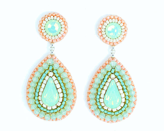 Swarovski Mint Alabaster and Rose Peach Earrings