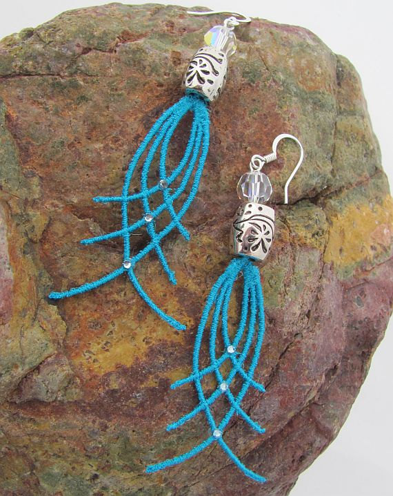 Anita Turquoise Geometric Lace Dangle Earrings made with SWAROVSKI ELEMENTS