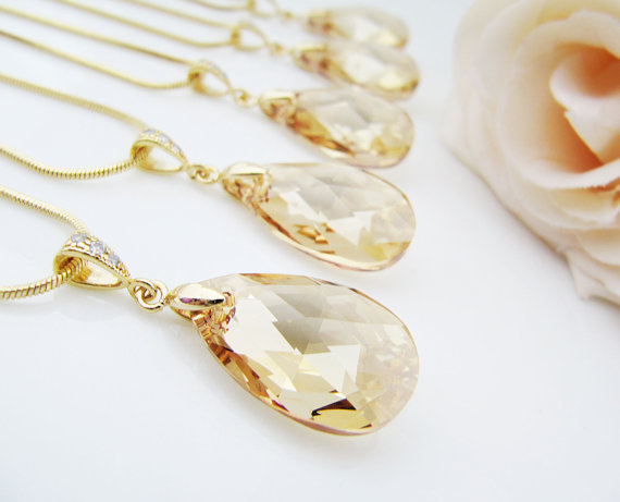 Swarovski Crystal 6106 Pearshape Pendants in Crystal Golden Shadow Wedding Jewelry