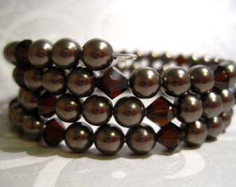 Swarovski Crystal Pearl deep brown and Mocca Bicone Beads wrap bracelet