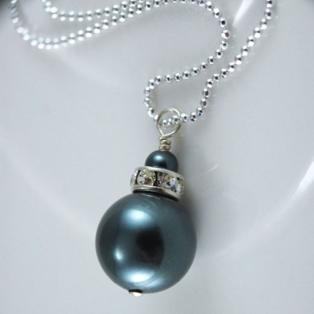 Swarovski Crystal Tahtian Pearl and Rhinestone Rondelle Silver Crystal Necklace