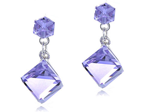 Swarovski Off Set Cubes Puprple Earrings