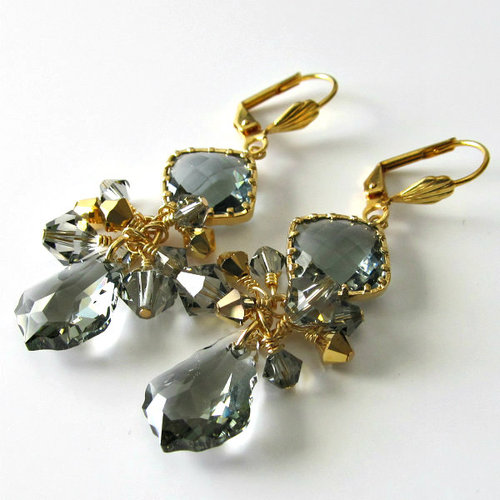Swarovski Crystal Earrings 6090 Baroque Pendants Black Diamond