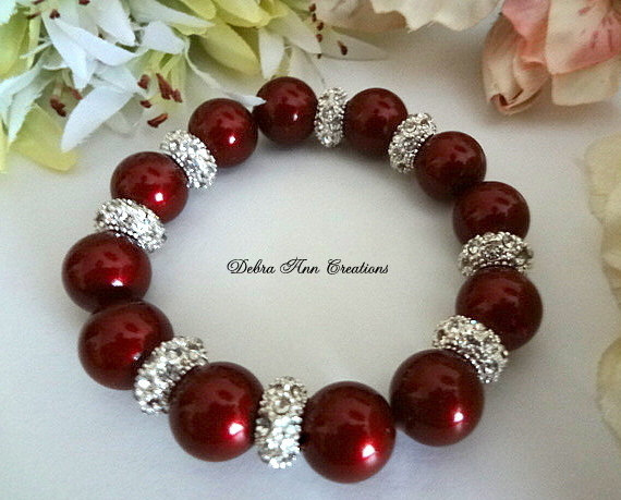 Swarovski Crystal Pearl Bordeaux Bracelet with silver pave beads