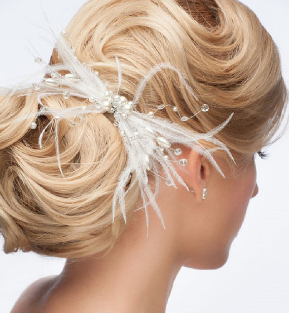 Swarovski crystal and feather bridal hair accessory