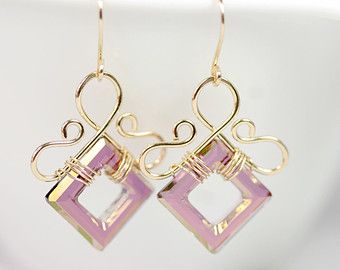 Swarovski Square and Gold Earrings