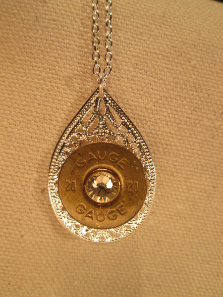 Badass Babe jewelry with Swarovski Crystal and Shotshell silver teardrop pendant