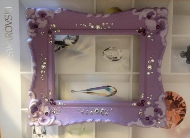DIY painting frames and gluing Swarovski Crystals Flatbacks from Rainbows of Light
