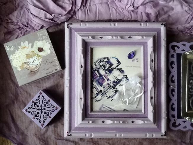 Lavendar frames and crystals for tradeshow