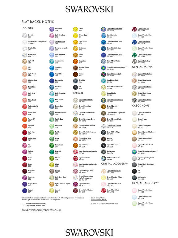 Swarovski Crystal Color Chart