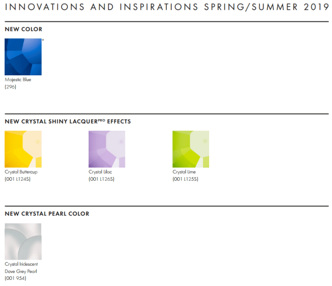 New Swarovski Crystal Spring Summer 2019 Innovations Color Information