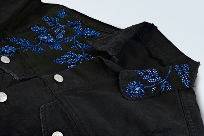 Swarovski Crystal Mejestic Blue Flatback Rhinestones on denim jacket